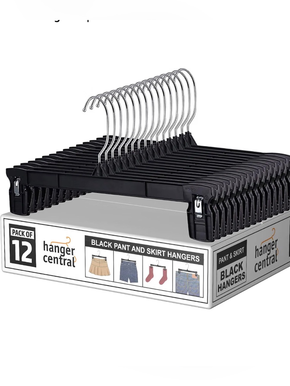 12 Pack 12 Inch Slim Black Plastic Clothes Hangers with Clips Hangers